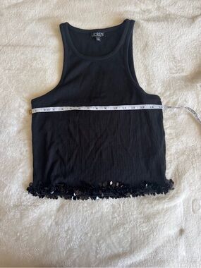 J. Crew Black Ribbed Tank with Sequin Fringe Hem